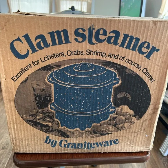 Vintage Graniteware three-piece porcelain on steel clam steamer holds 19 quarts - Picture 8 of 8